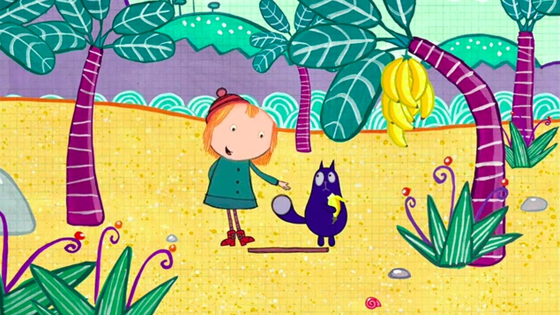 Peg and Cat measure their way to buried treasure using Cat as a measuring stick!
