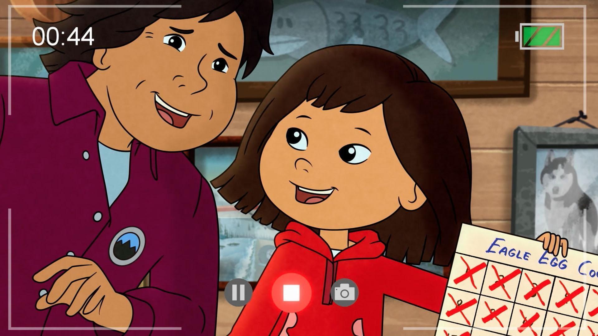 Molly and Dad head out to fix a wildlife camera. / The kids go hunting for agate stones.