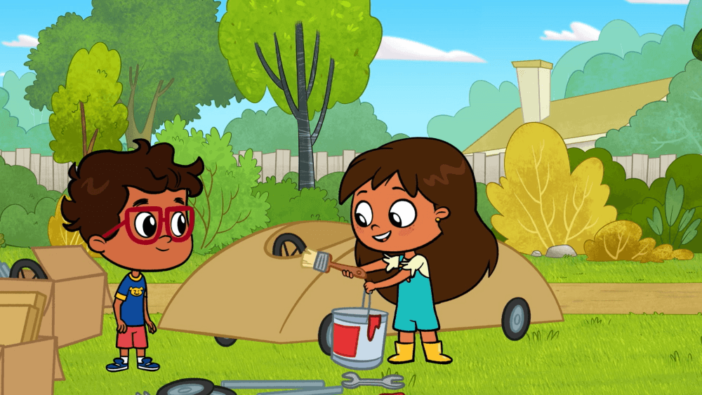 Rosie and Javi build a car for a derby race.